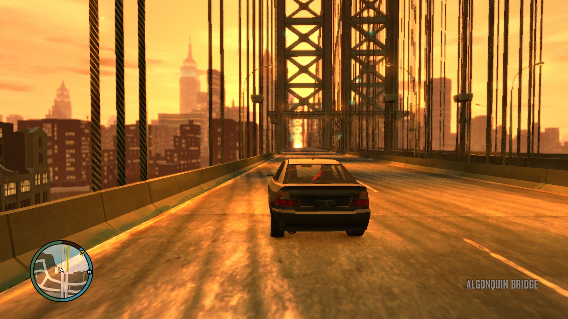 Grand Theft Auto IV driving over Algonquin Bridge