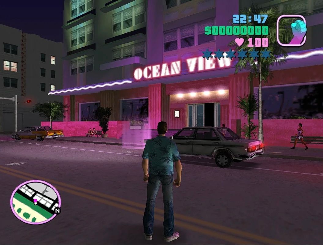 Grand Theft Auto: Vice City outside Oceanview Hotel